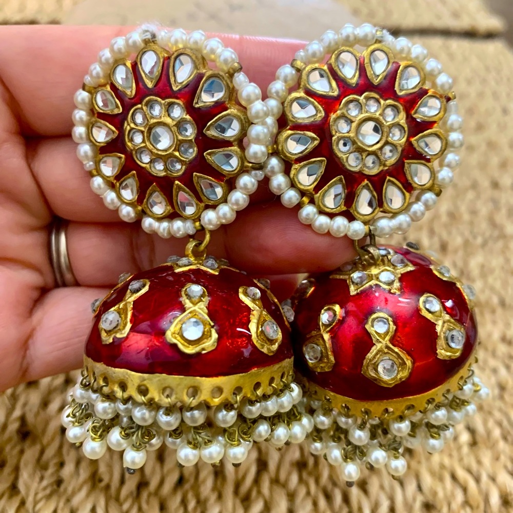 Beautiful Indian Pakistani jhumka earrings red